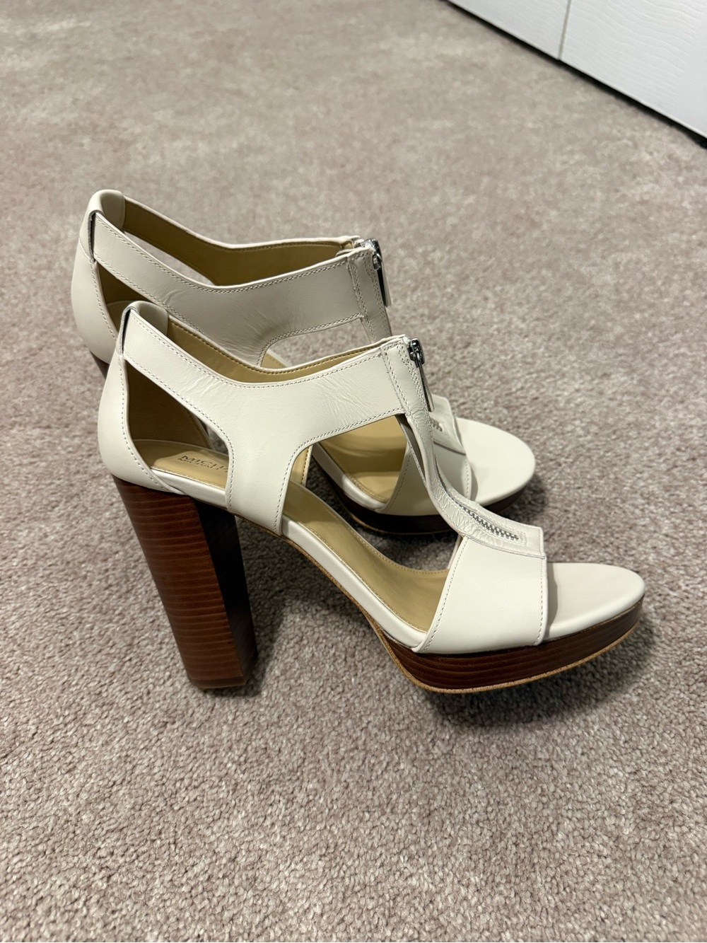 Michael Kors White Leather Zip Platform Block-Heel Sandals